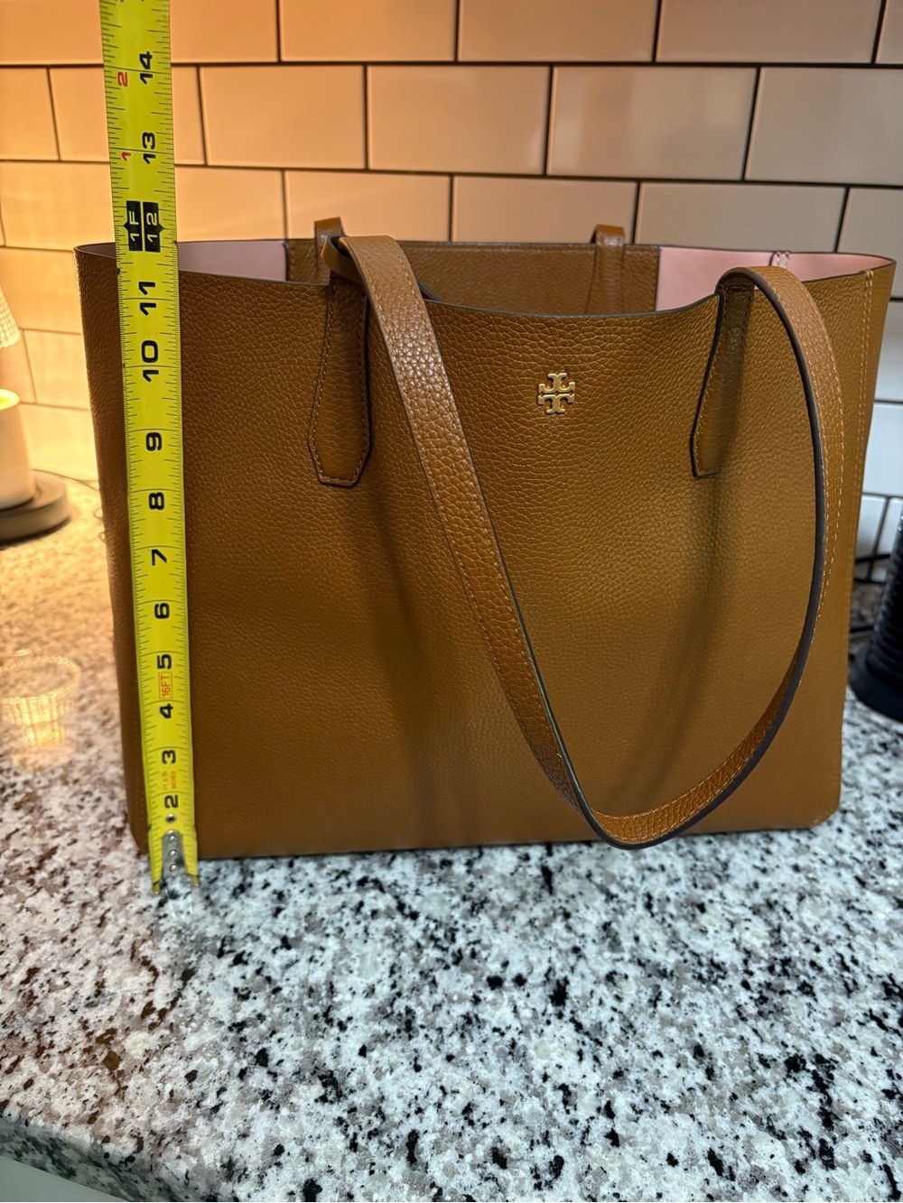 Tory Burch Pebbled Leather Tote in Brown with Pink Interior - Picture 2 of 7
